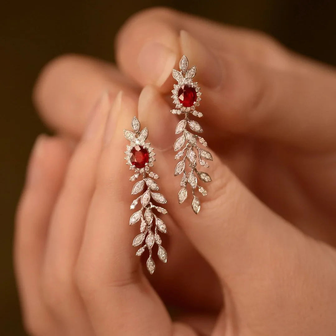 Red Gemstone Tassel Earrings