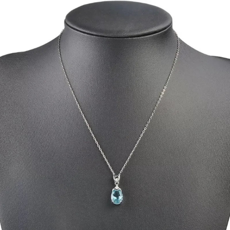 Sky Blue Water Drop Pendant Necklace
