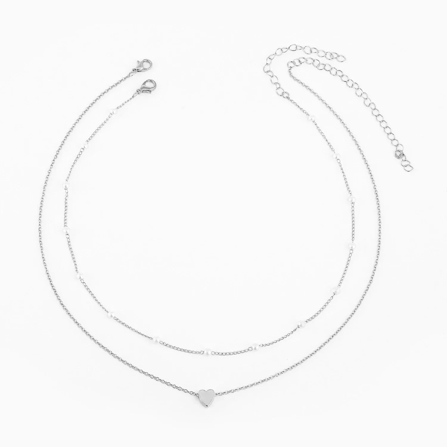 Multilayer Pearl Cross & Heart Necklace