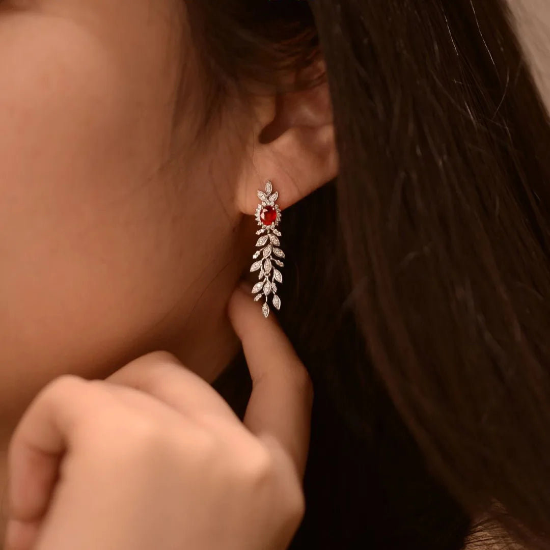 Red Gemstone Tassel Earrings