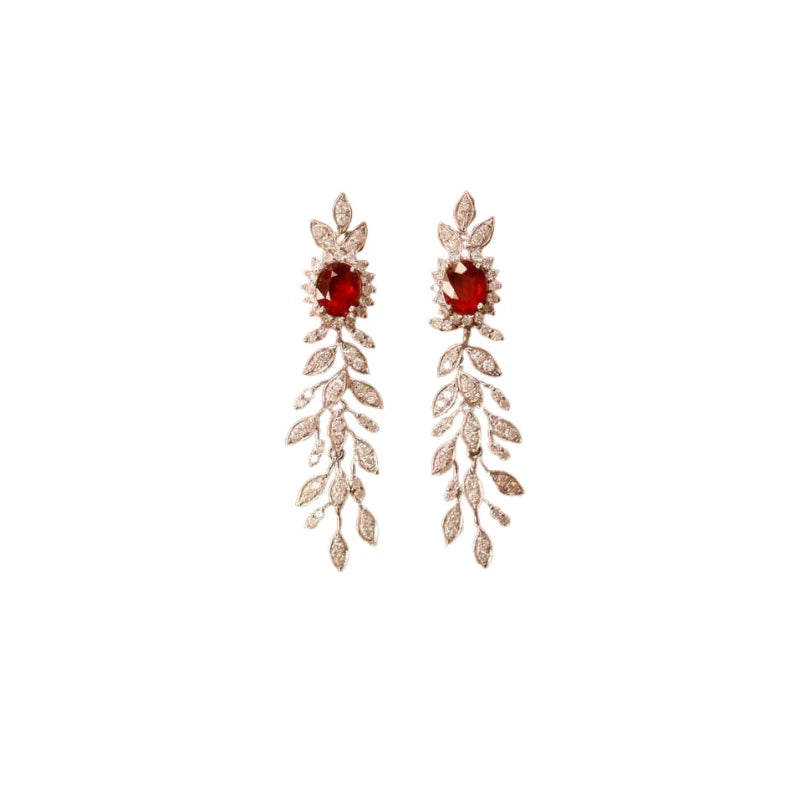 Red Gemstone Tassel Earrings