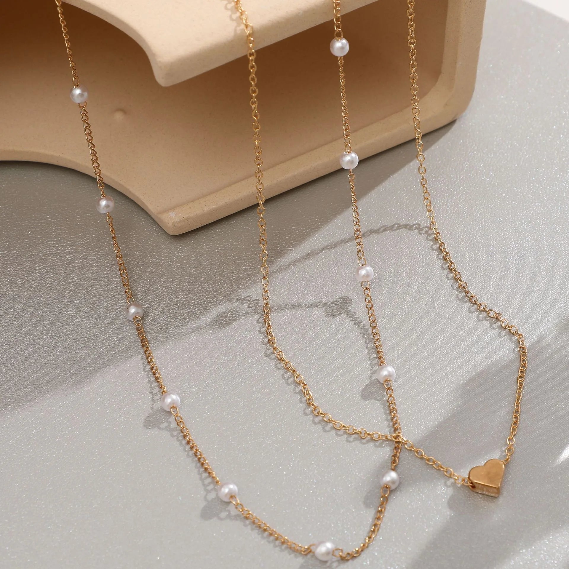 Multilayer Pearl Cross & Heart Necklace