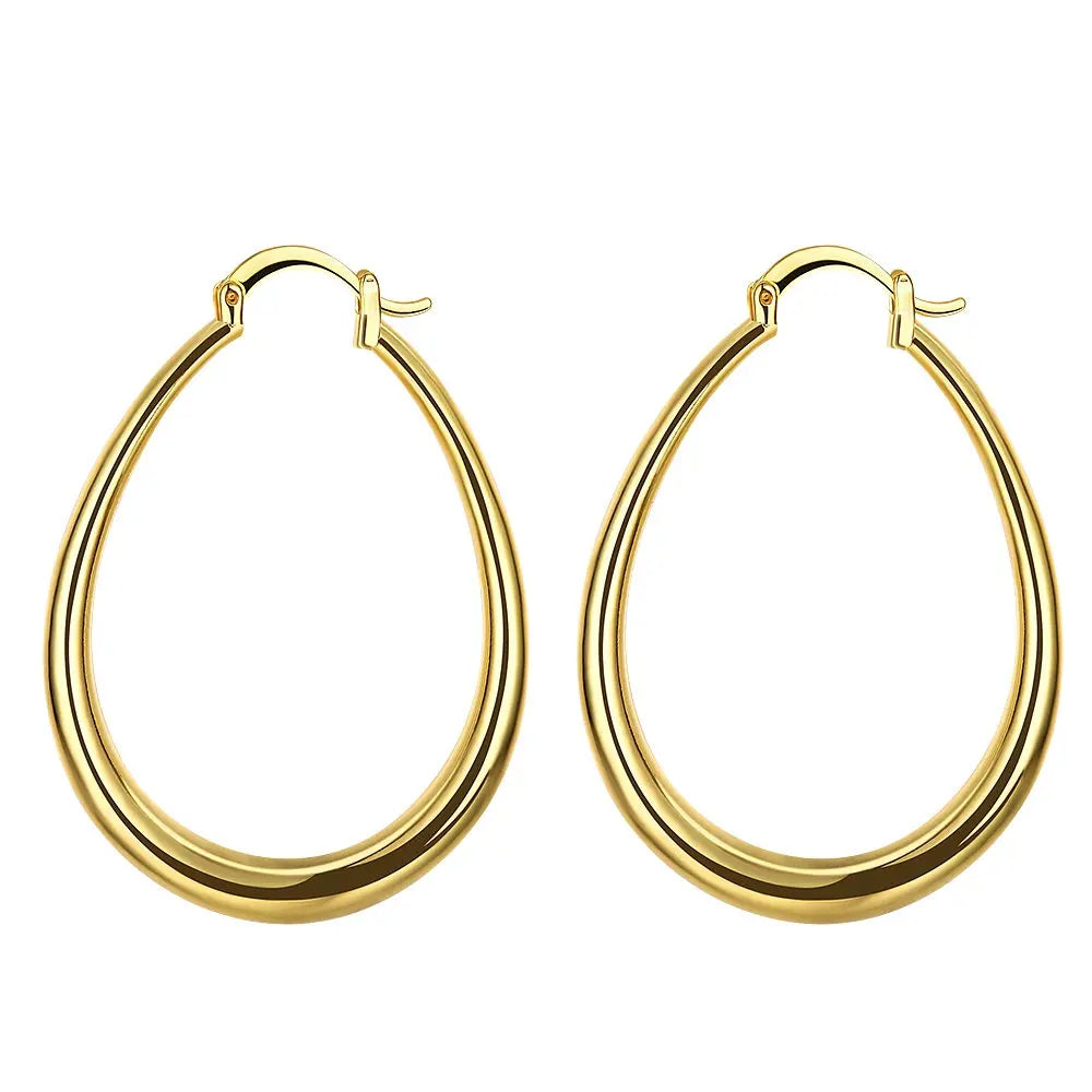 18K Gold Plated Oval Hoop Earrings
