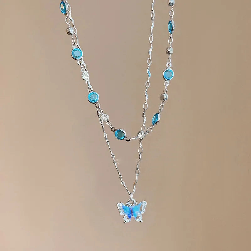Blue Butterfly Crystal Necklace