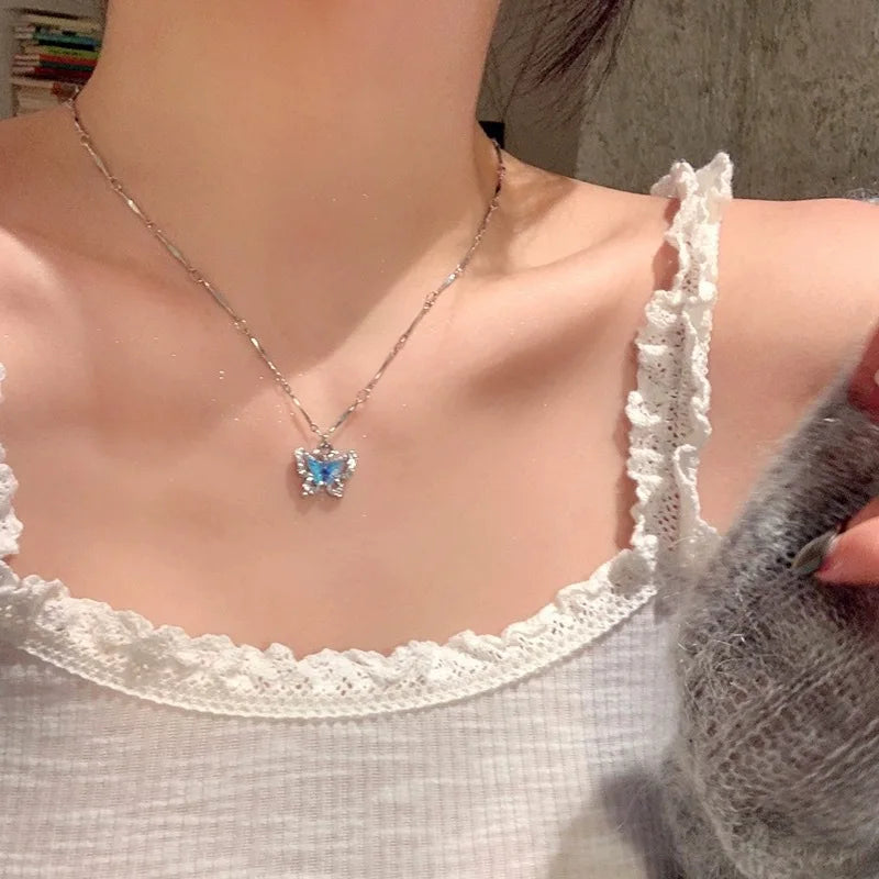 Blue Butterfly Crystal Necklace